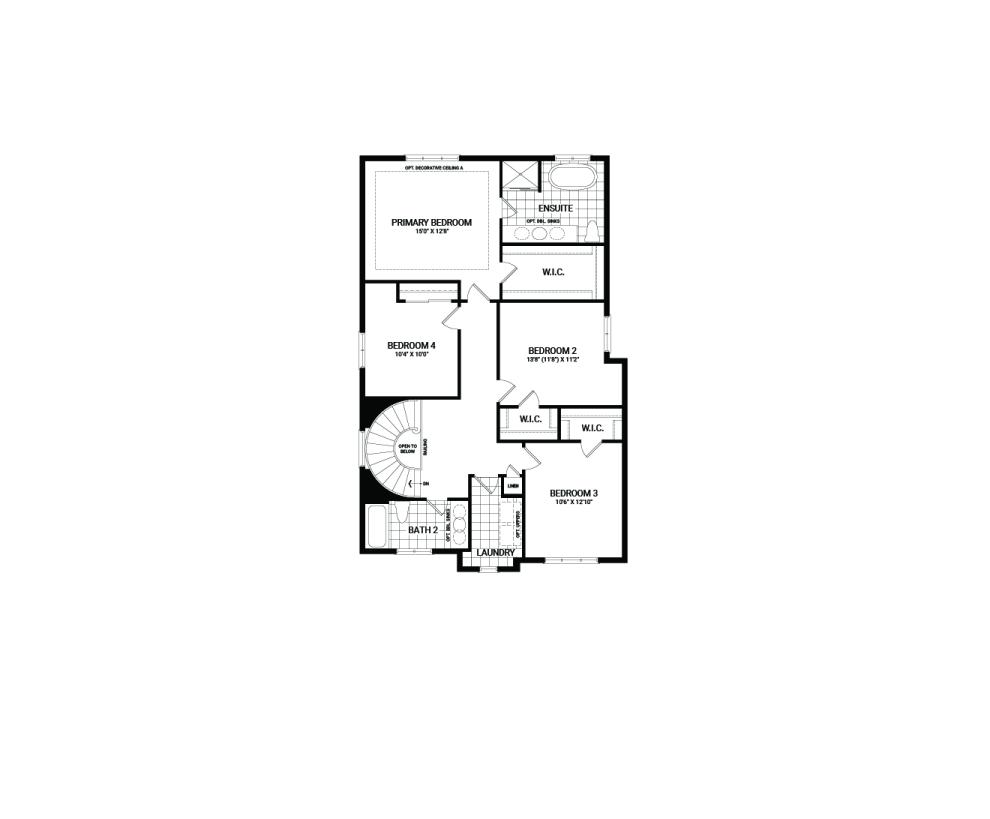 Floorplan of the second floor of the Georgian home design, a 36’ Single Family Home available for sale in Brookline, Kanata.